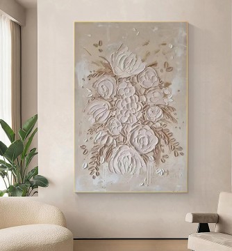 Artworks in 150 Subjects Painting - biege gray flowers by Palette Knife wall decor texture